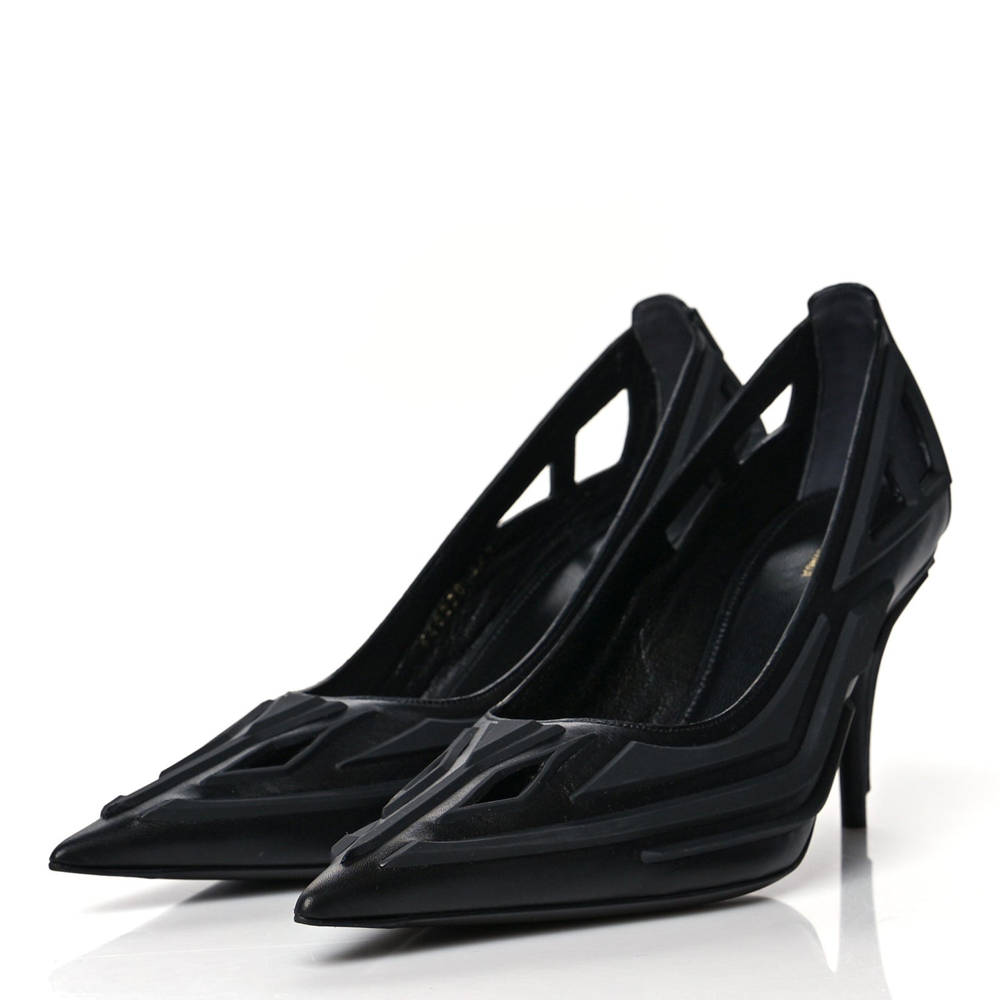 Silicone Calfskin Pointed 80mm Pumps 38.5 Black