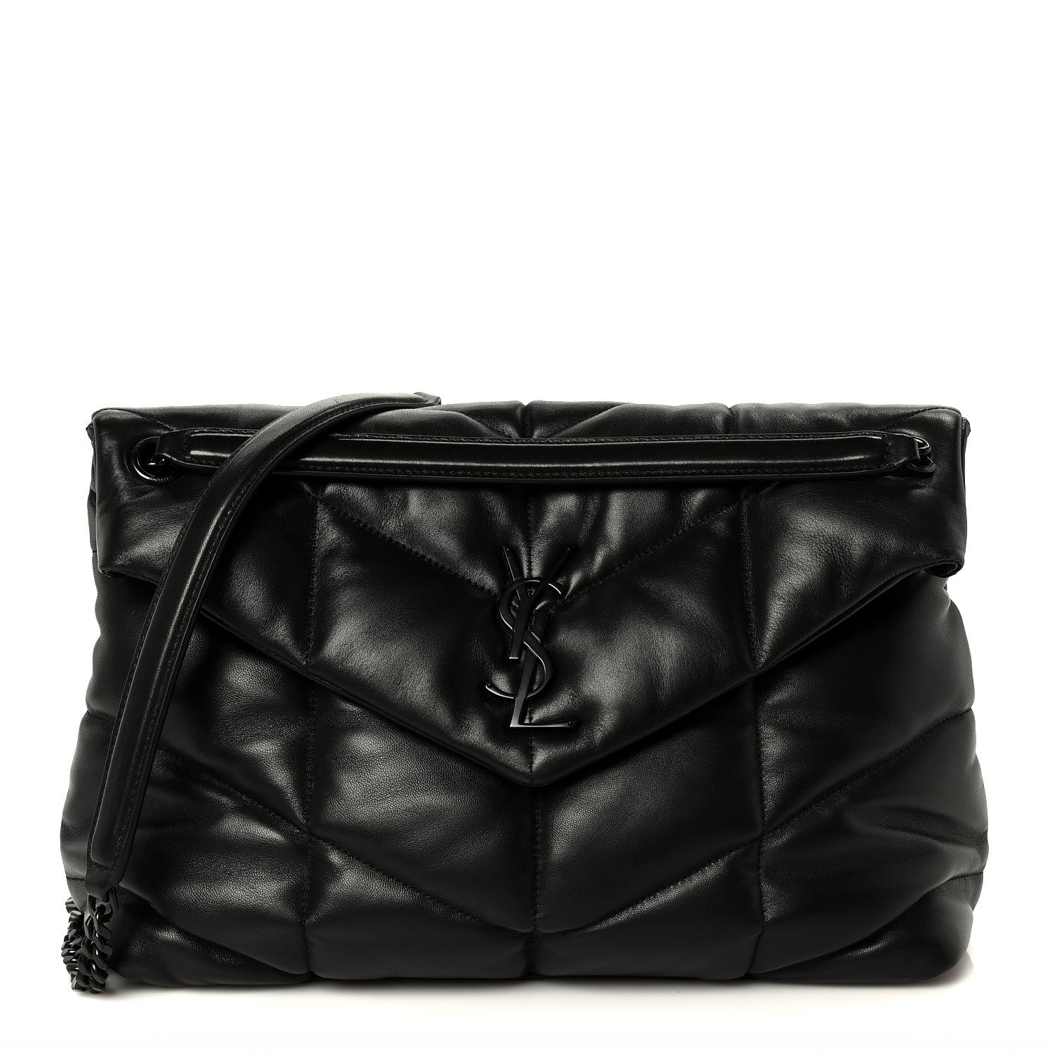 Saint Laurent Lambskin Quilted Monogram Monochrome Medium Loulou Puffer Chain Satchel Black 1 of 11