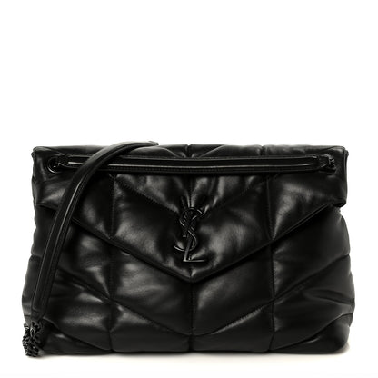 Saint Laurent Lambskin Quilted Monogram Monochrome Medium Loulou Puffer Chain Satchel Black 1 of 11
