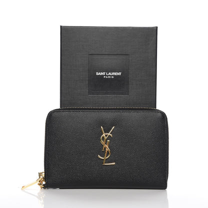 Saint Laurent Grain De Poudre Monogram Smartphone Zip Around Wristlet Wallet Black 8 of 8