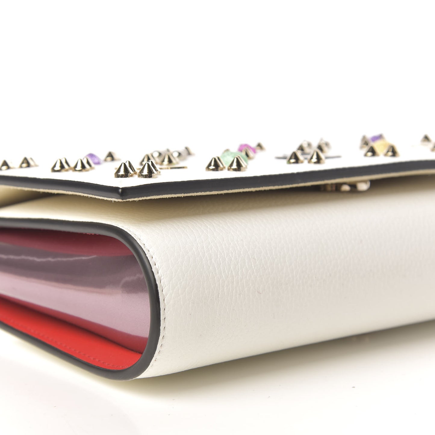 Grained Calfskin Spikes Loubinthesky Paloma Wallet On Chain White