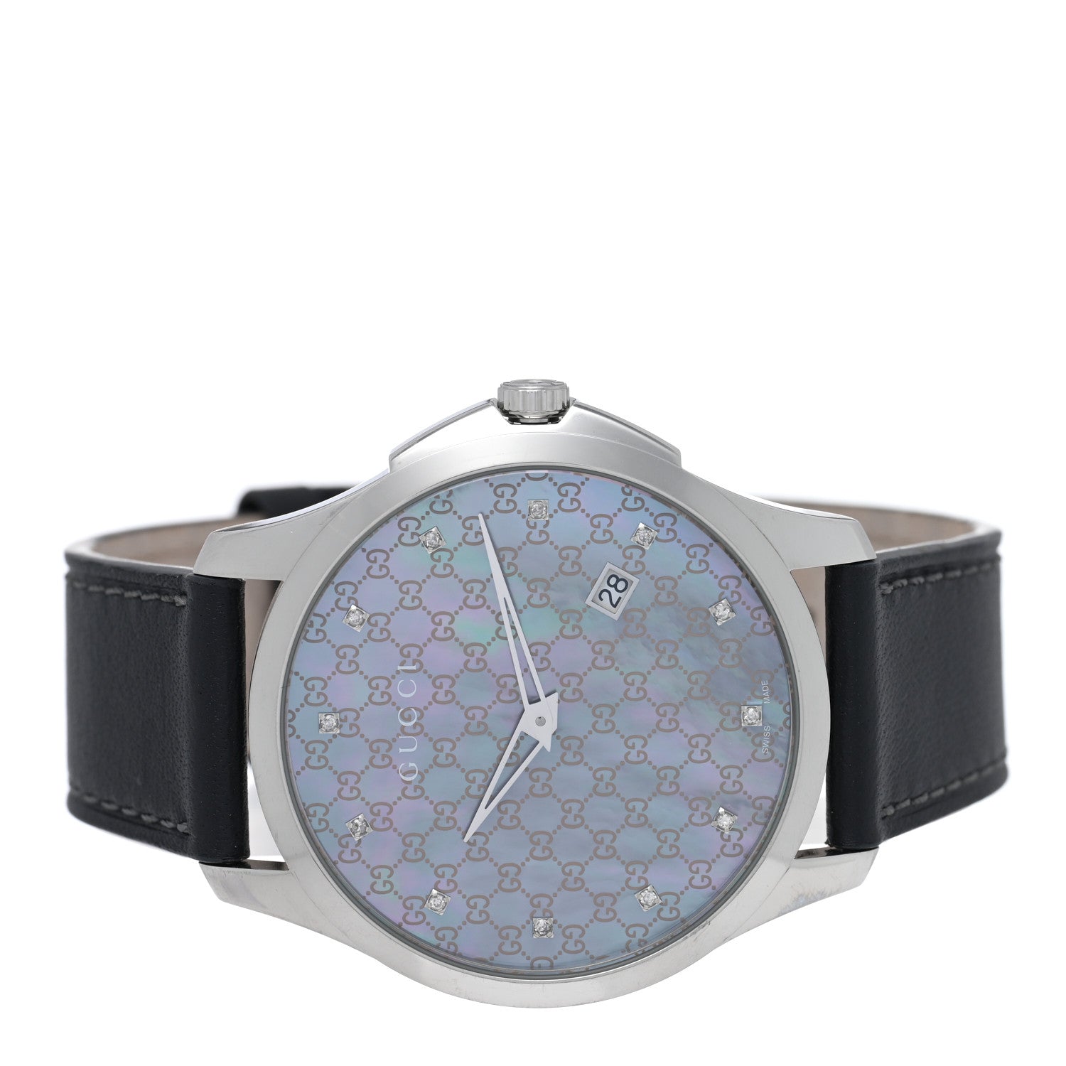 Gucci Stainless Steel Calfskin Diamond Grey Mother of Pearl 40mm G-Timeless Quartz Watch 2 of 5
