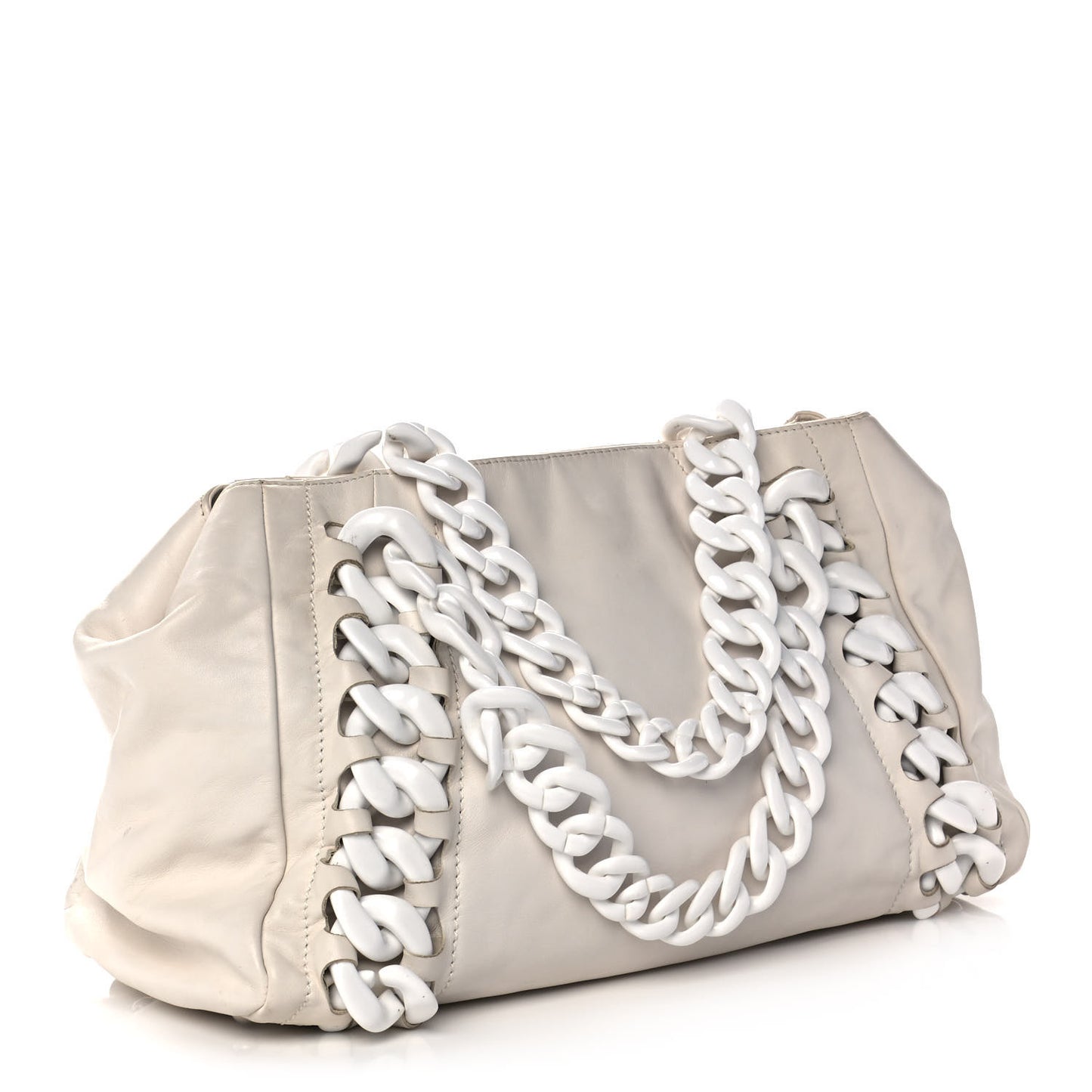 Calfskin Modern Chain Rhodoid East West Tote White