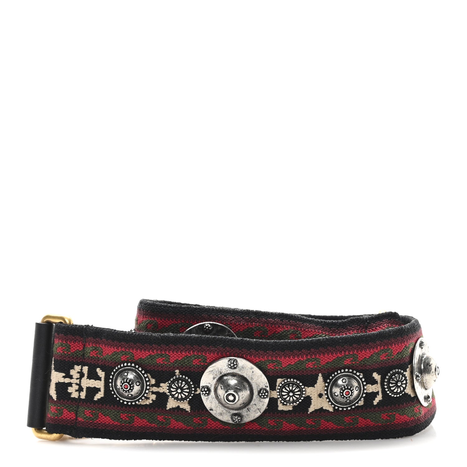 Christian Dior Canvas Embroidered Studded Bohemian Shoulder Strap Red 2 of 3