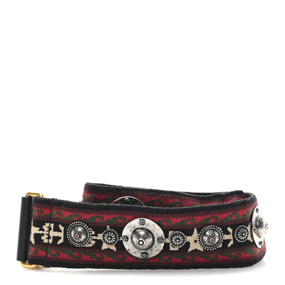 Christian Dior Canvas Embroidered Studded Bohemian Shoulder Strap Red 2 of 3