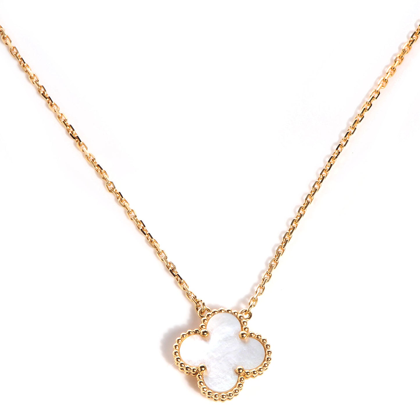 18K Yellow Gold Mother of Pearl Vintage Alhambra Pendant Necklace