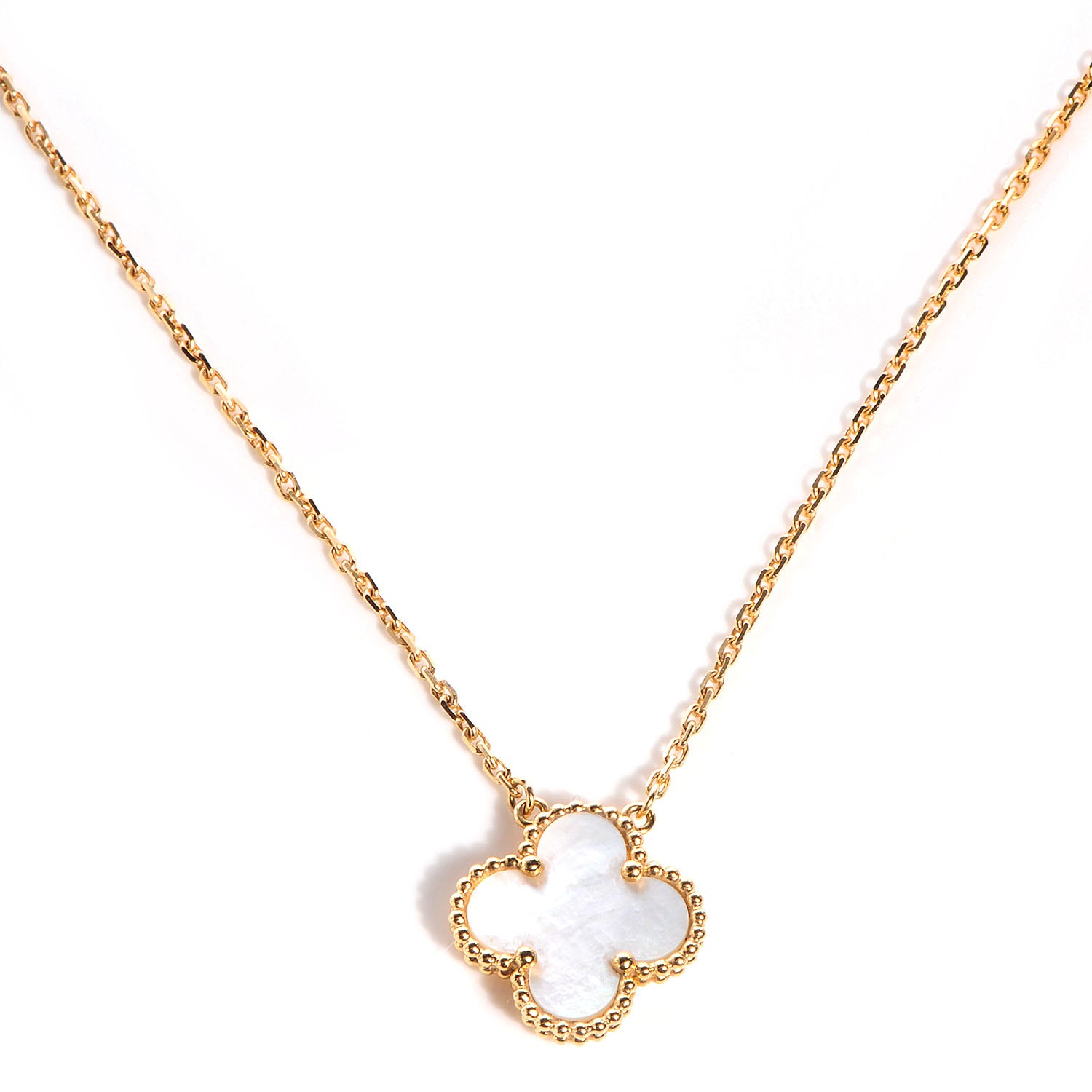 Van Cleef & Arpels 18K Yellow Gold Mother of Pearl Vintage Alhambra Pendant Necklace 1 of 6