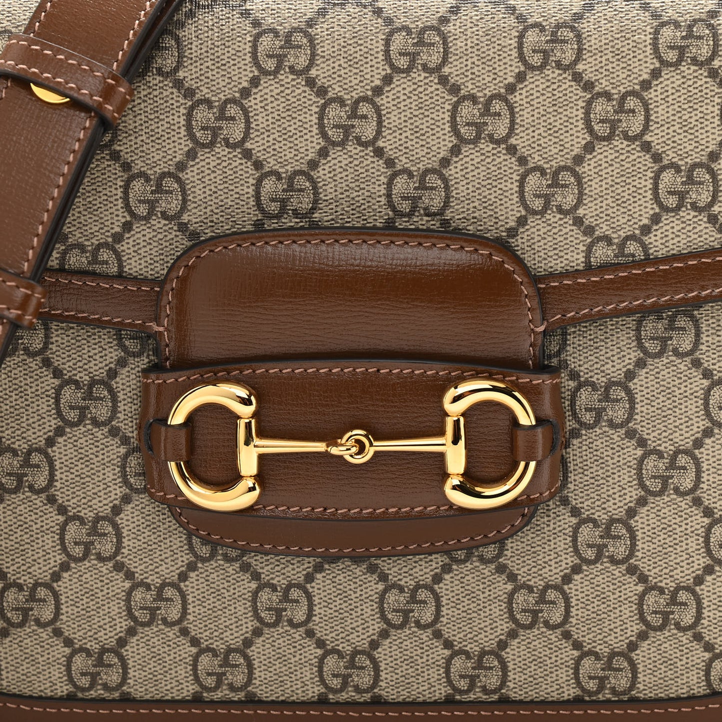 GG Supreme Monogram Horsebit 1955 Shoulder Bag Beige Brown Sugar