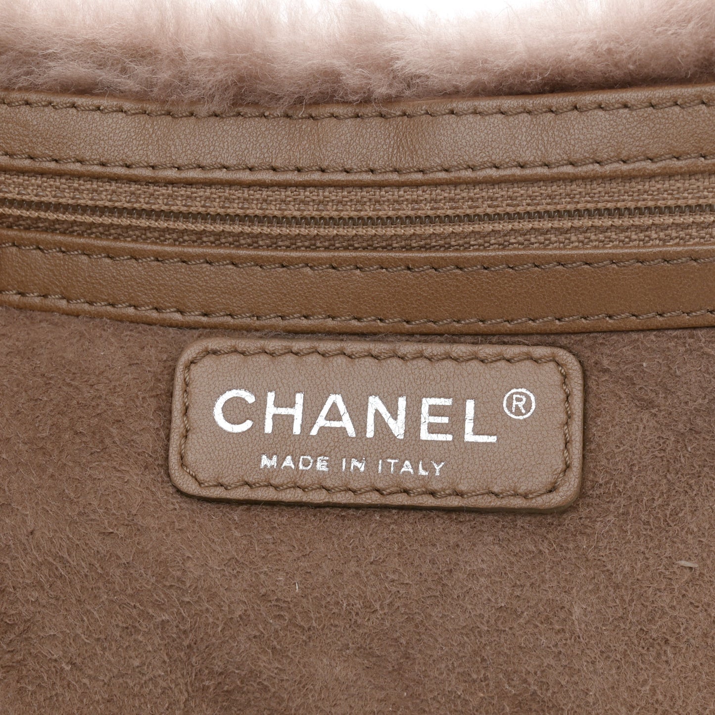 Shearling Suede Stiched CC Tote Dark Brown