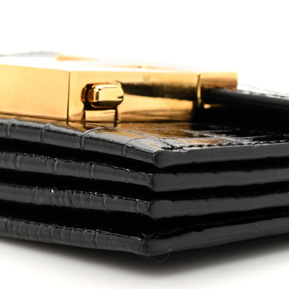 Tom Ford Calfskin Crocodile Embossed Mini T Clasp Accordion Wallet With Strap Black 8 of 9