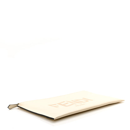 Fendi Vitello King Logo Embossed Medium Flat Pouch White Ice 4 of 8