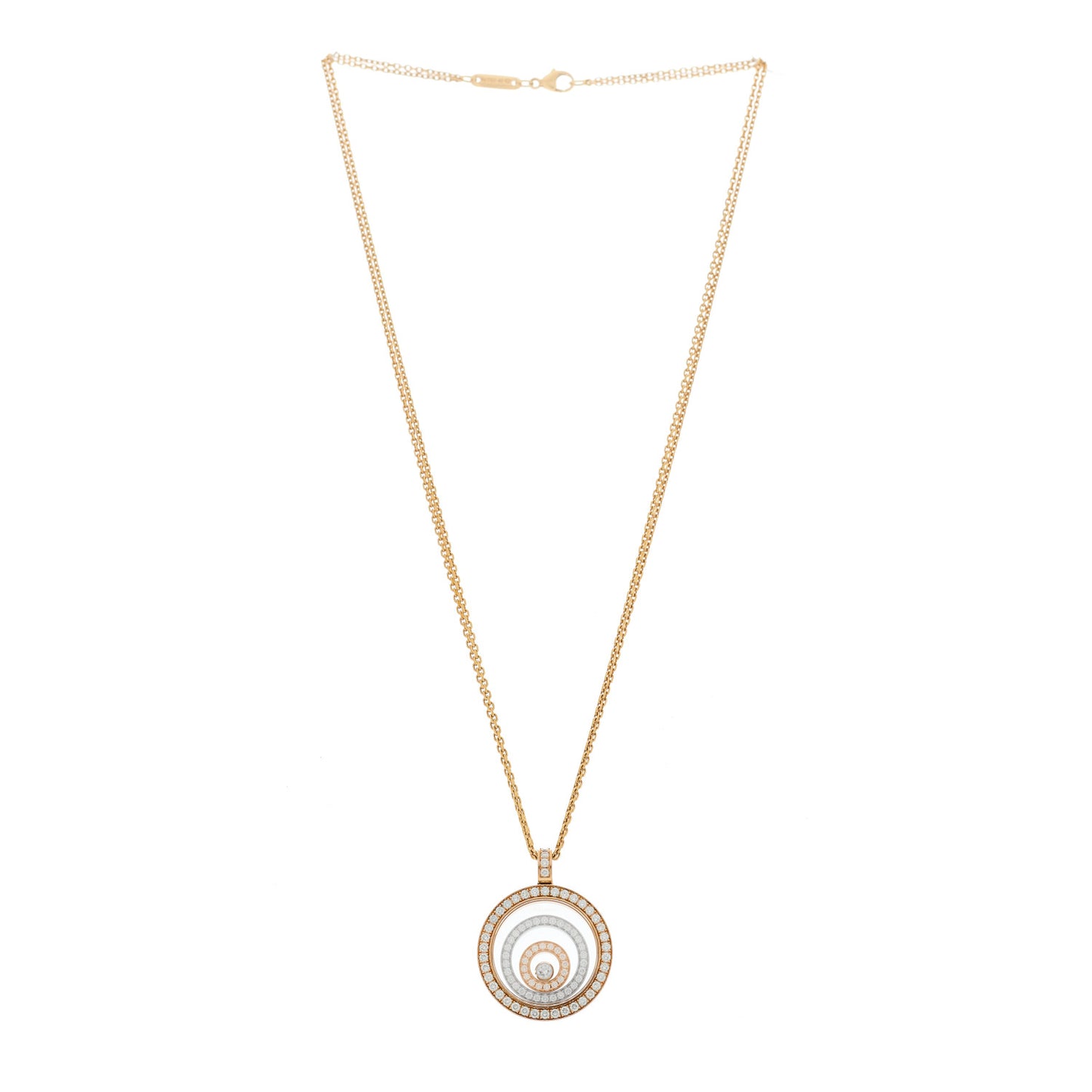 18K Rose White Gold Diamond Happy Spirit Three-Ring Pendant Necklace