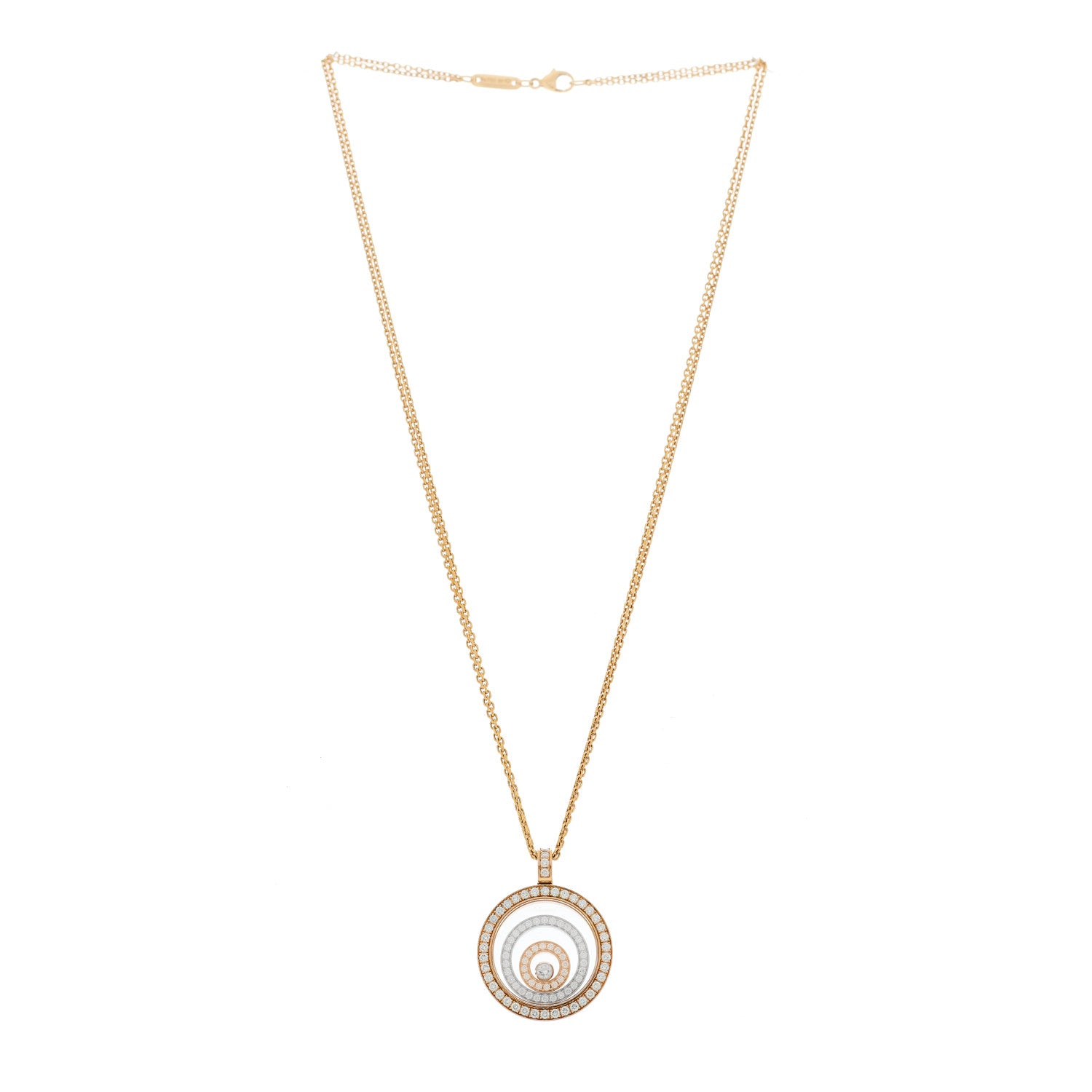 Chopard 18K Rose White Gold Diamond Happy Spirit Three-Ring Pendant Necklace 3 of 7