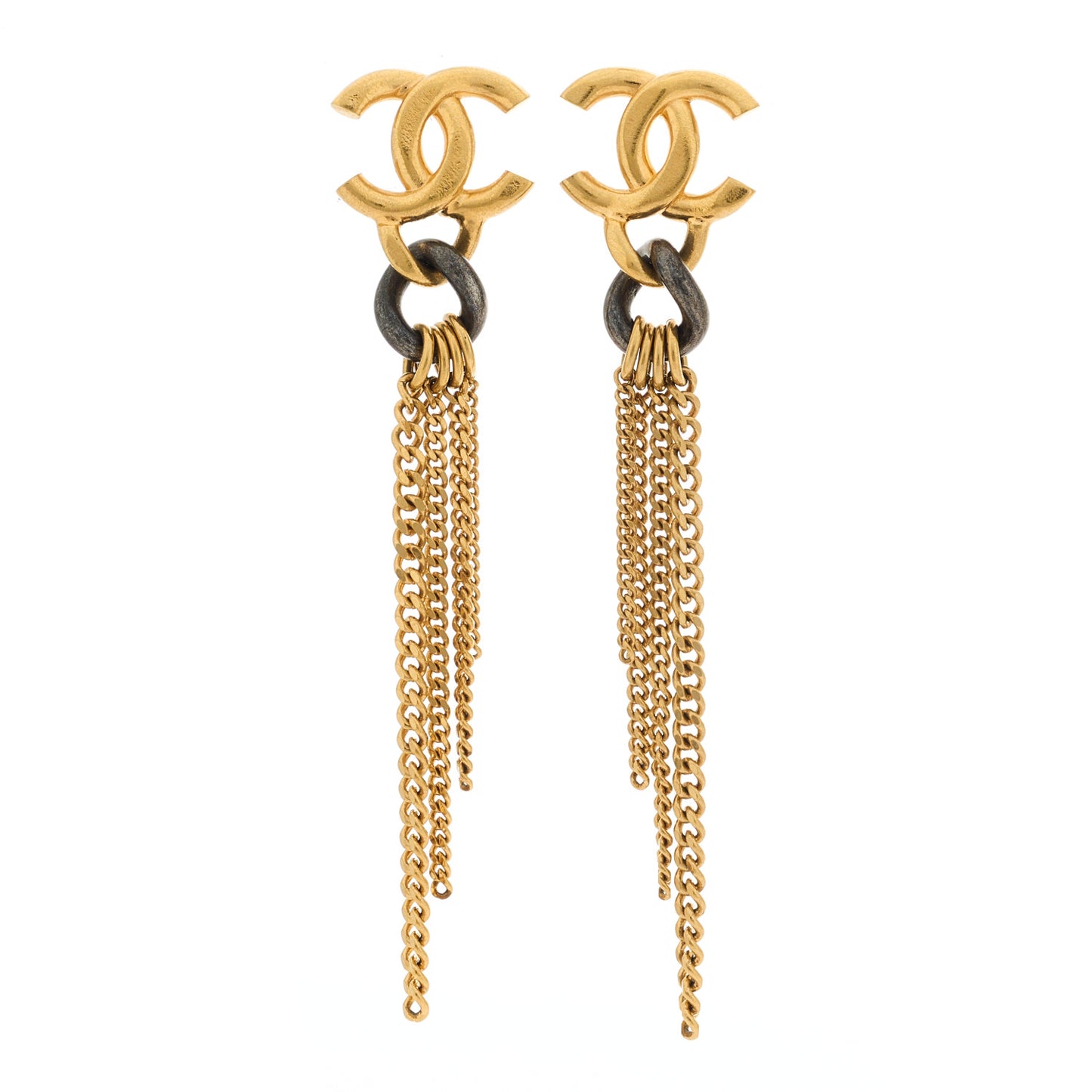 CC Chain Tassel Drop Earrings Gold Black