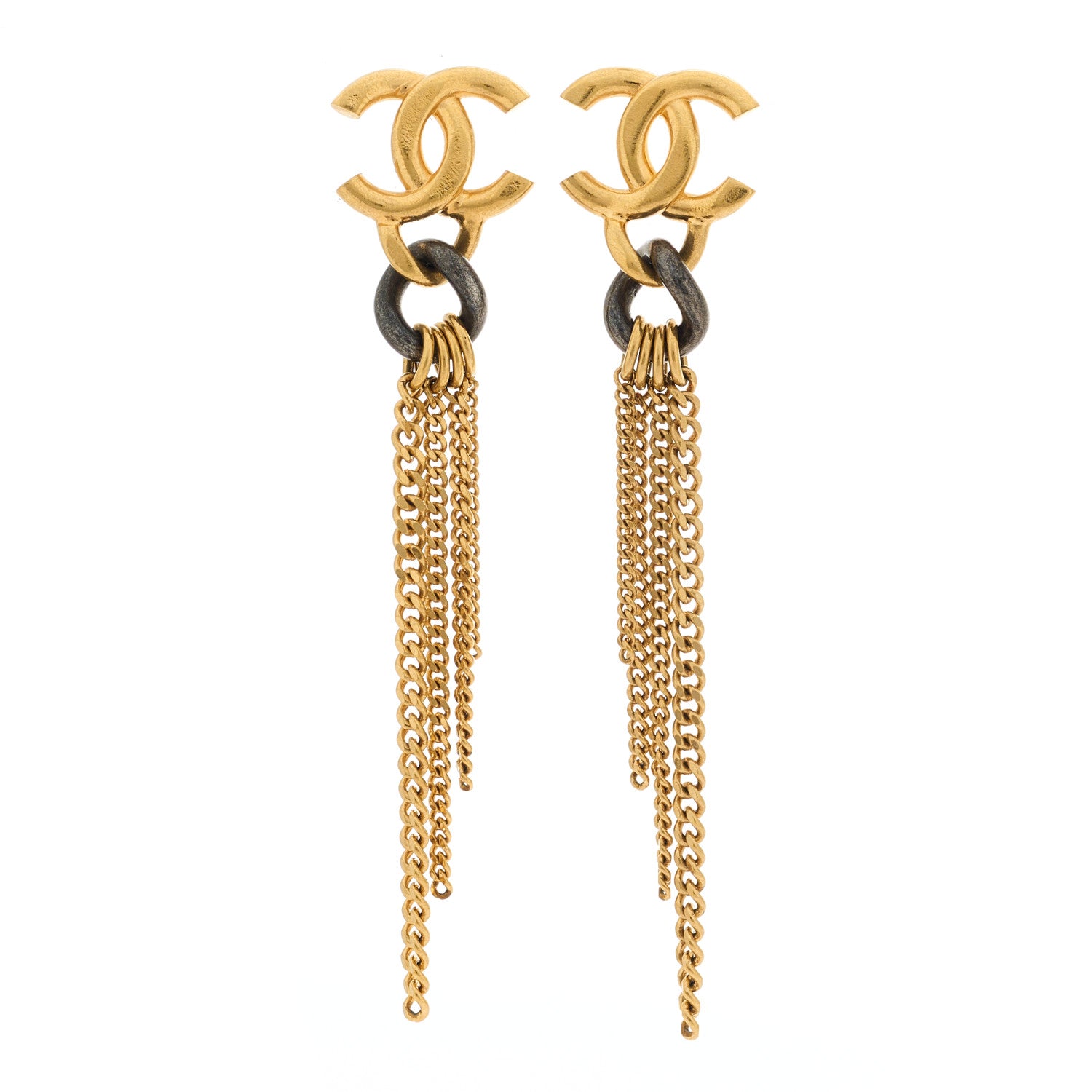 Chanel CC Chain Tassel Drop Earrings Gold Black 1 of 4