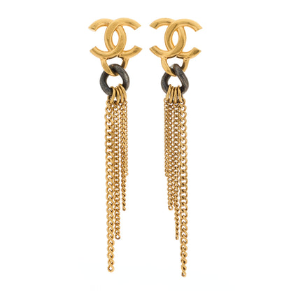 Chanel CC Chain Tassel Drop Earrings Gold Black 1 of 4