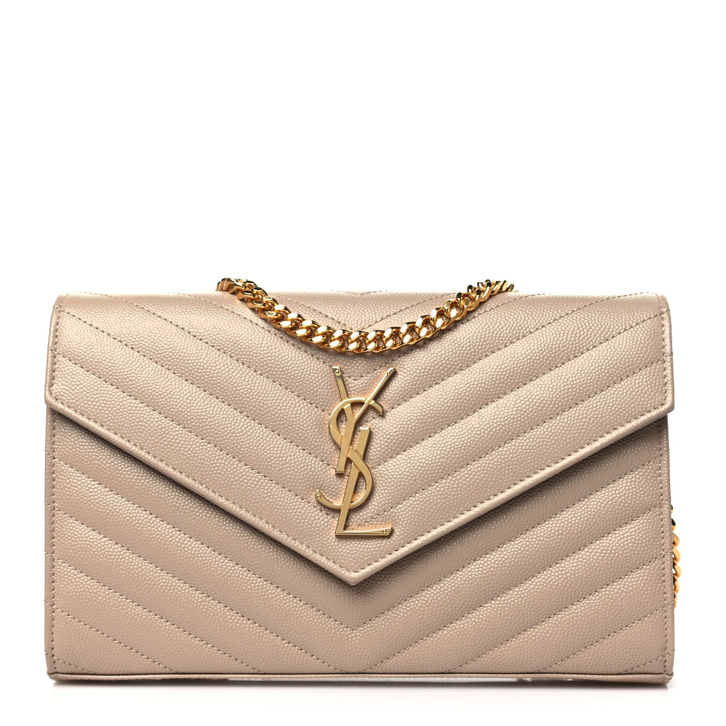 Grain De Poudre Matelasse Chevron Monogram Chain Wallet Dark Beige