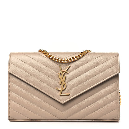 Saint Laurent Grain De Poudre Matelasse Chevron Monogram Chain Wallet Dark Beige 1 of 10