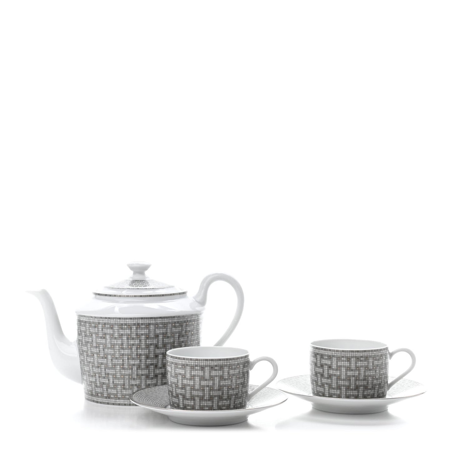 Porcelain 24 Mosaique Teapot Cup Set Platinum