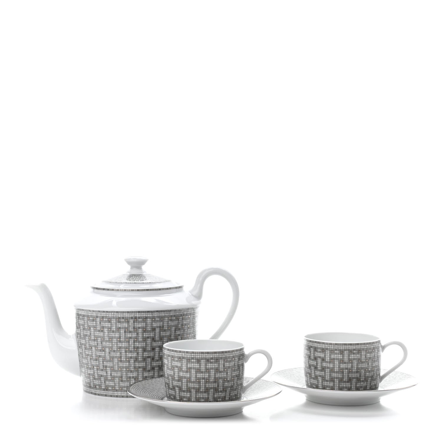 Hermes Porcelain 24 Mosaique Teapot Cup Set Platinum 1 of 11