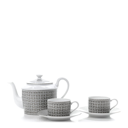 Hermes Porcelain 24 Mosaique Teapot Cup Set Platinum 1 of 11