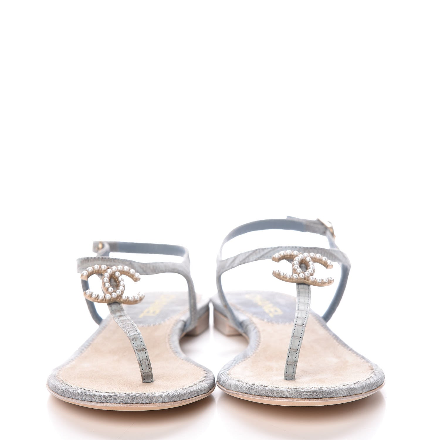 Chanel Lizard Pearl CC Sandals 37 Light Blue 2 of 9