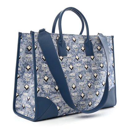 MCM Jacquard Monogram Munchen Extra Large Tote Blue 4 of 12