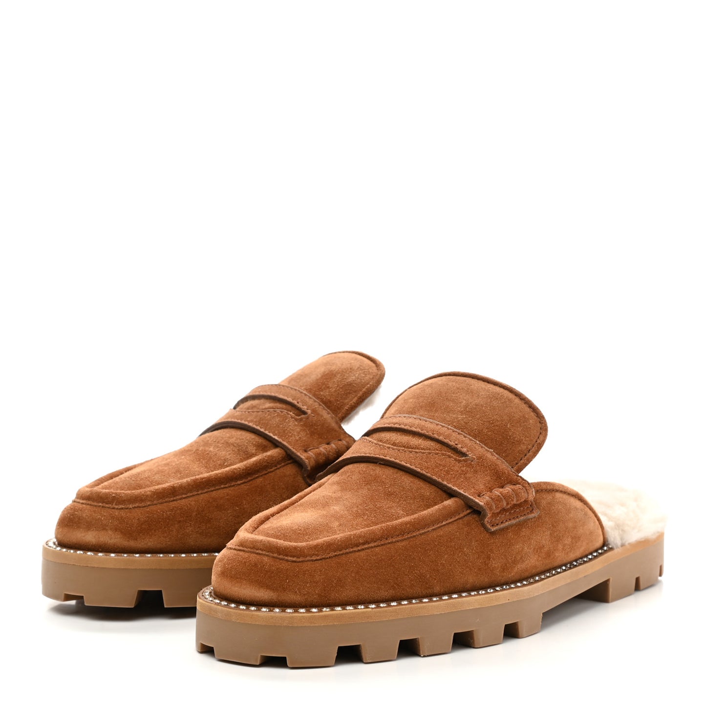 Suede Shearling Ronnie Flat Mules 38 Tan Natural