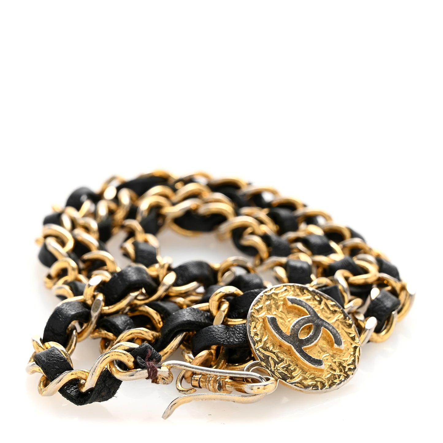 Lambskin Chain CC Medallion Belt Black Gold