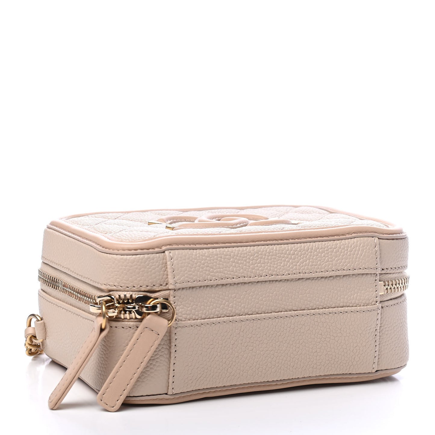 Caviar Quilted Small CC Filigree Vanity Case Beige