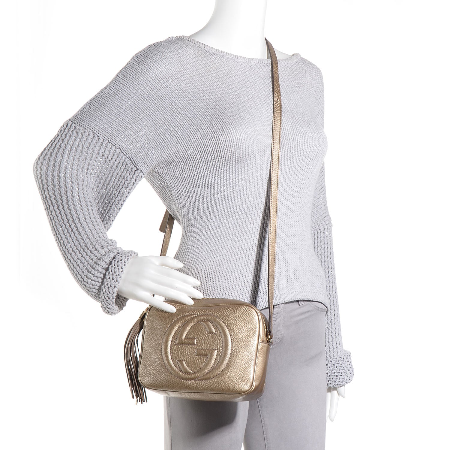 Gucci Metallic Pebbled Calfskin Small Soho Disco Bag Golden Beige 2 of 7