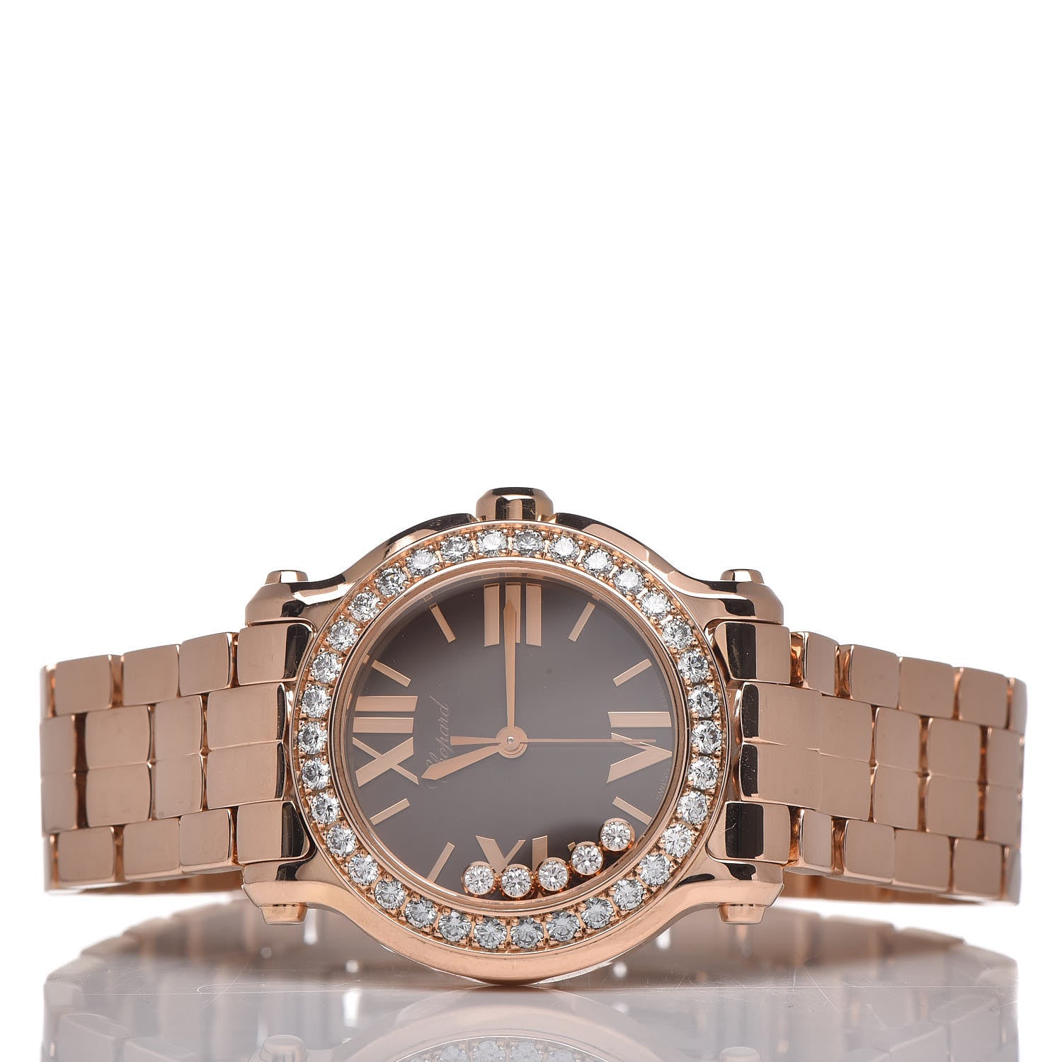 Chopard 18K Rose Gold Diamond Bezel 30mm Happy Sport Quartz Watch Brown 3 of 6