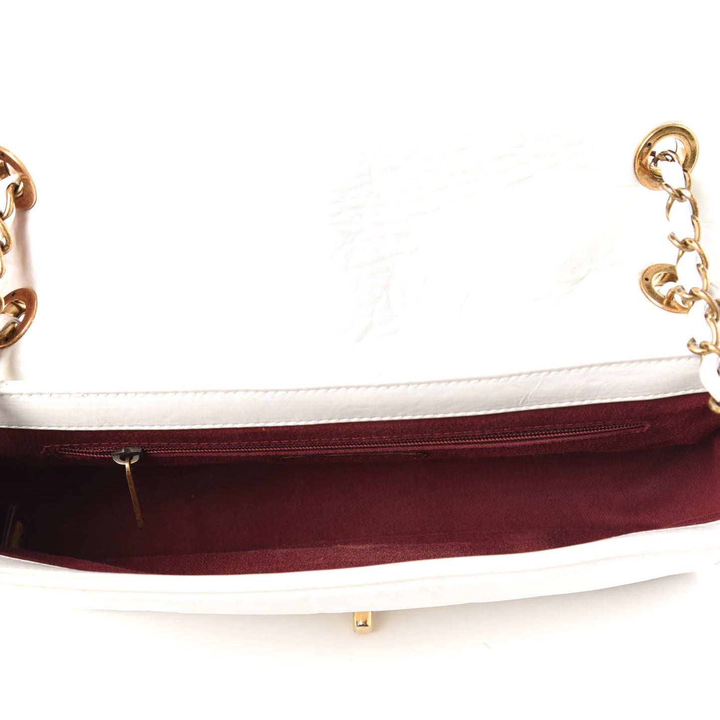 Aged Calfskin Quilted Small Pondichery Flap White