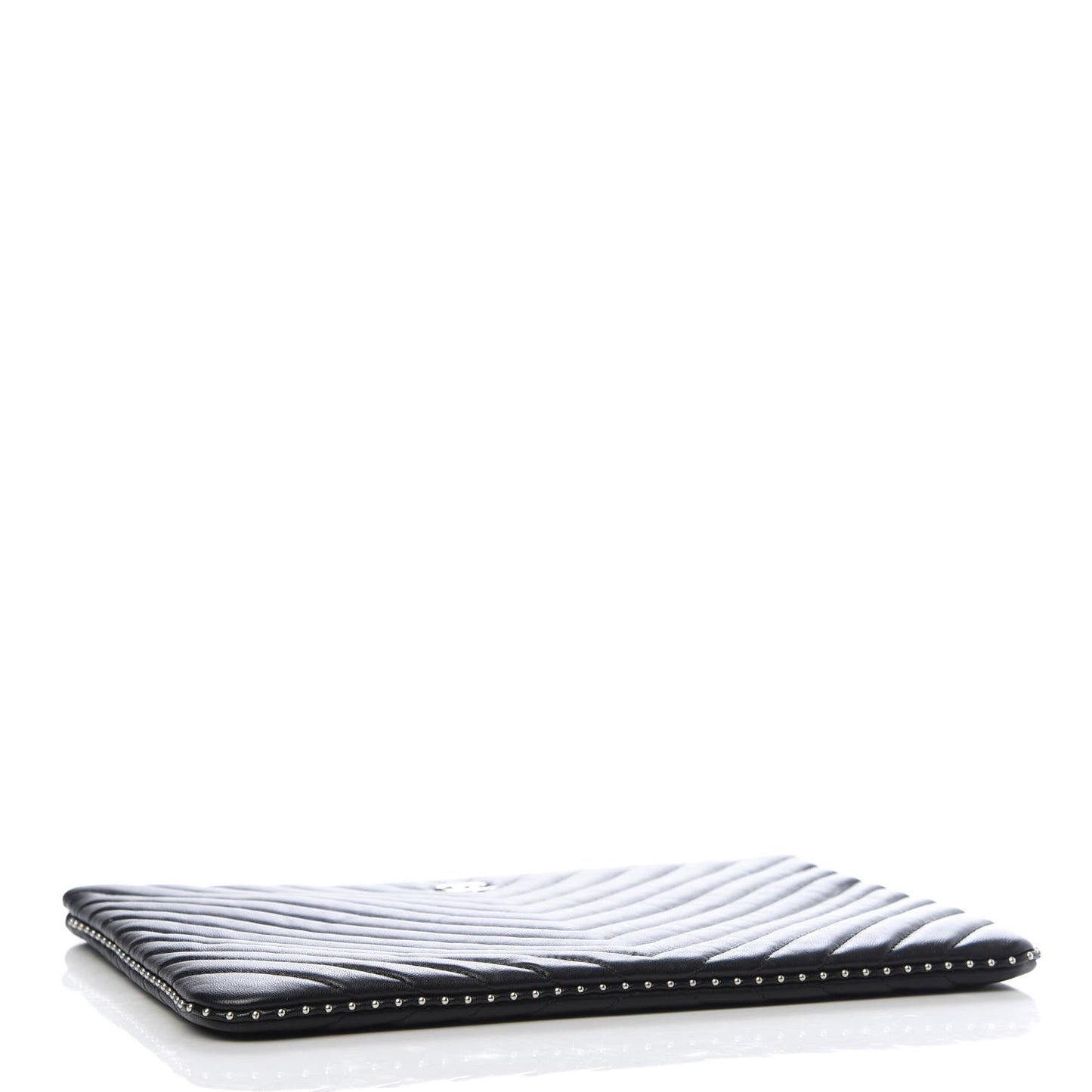 Lambskin Chevron Quilted Studded Medium Cosmetic Case Black