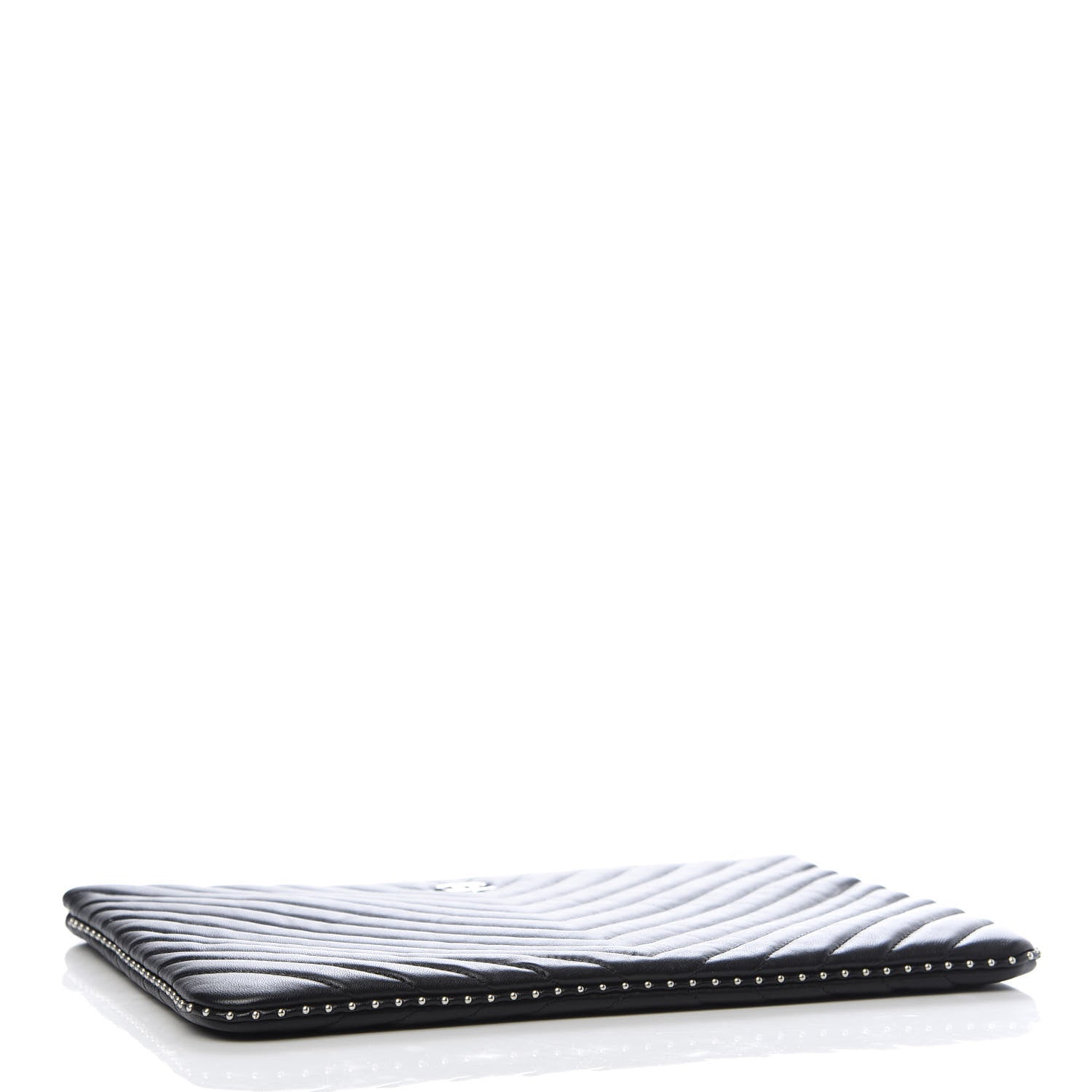 Chanel Lambskin Chevron Quilted Studded Medium Cosmetic Case Black 4 of 8
