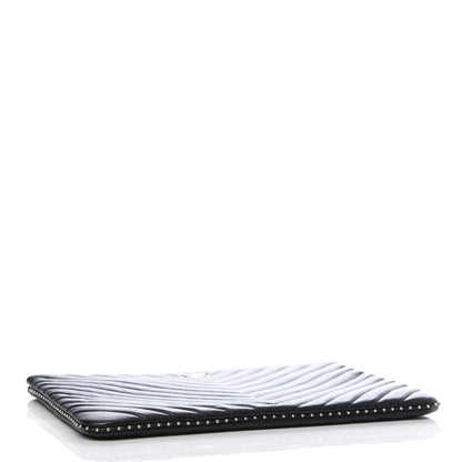 Chanel Lambskin Chevron Quilted Studded Medium Cosmetic Case Black 4 of 8