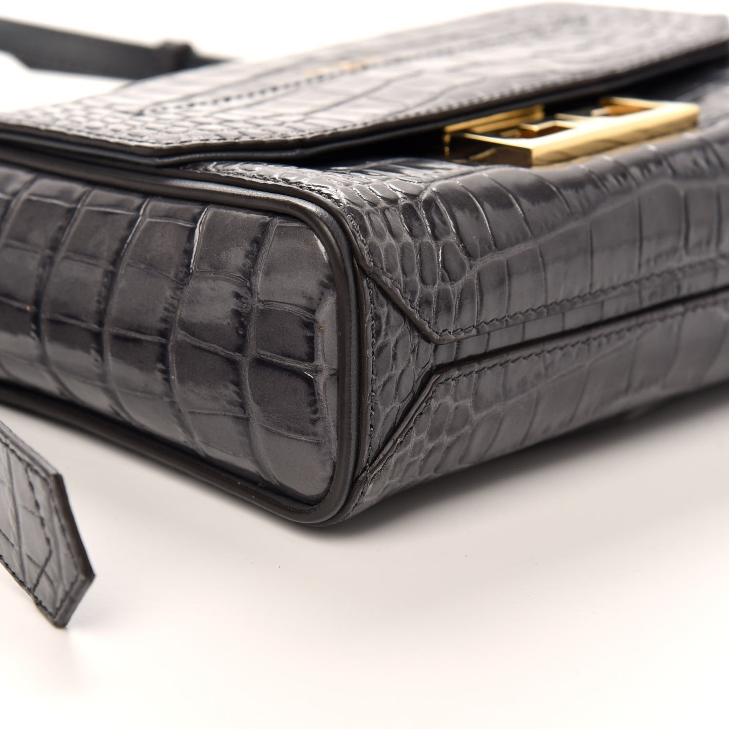 Calfskin Crocodile Embossed Eden Mini Top Handle Storm Grey