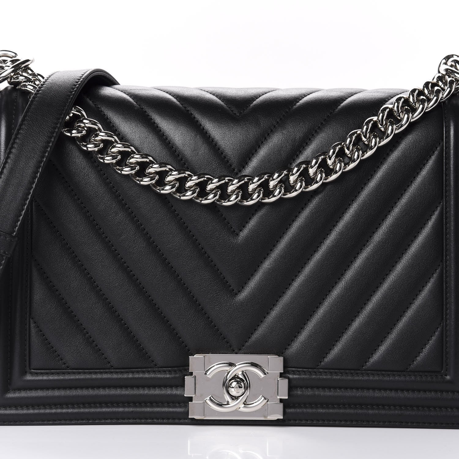 Chanel Lambskin Chevron Quilted New Medium Boy Flap Black 10 of 10