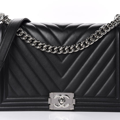 Chanel Lambskin Chevron Quilted New Medium Boy Flap Black 10 of 10