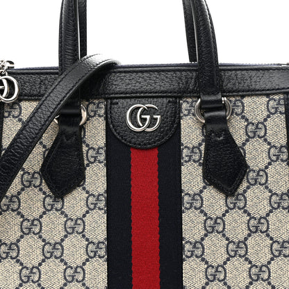 Gucci GG Supreme Monogram Textured Dollar Calfskin Web Small Ophidia Tote Bag Beige Blue 8 of 10