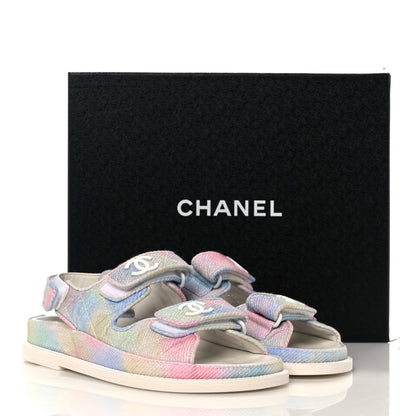 Chanel Printed Fabric Quilted Dad Sandals 36 Green Pink Blue 8 of 8