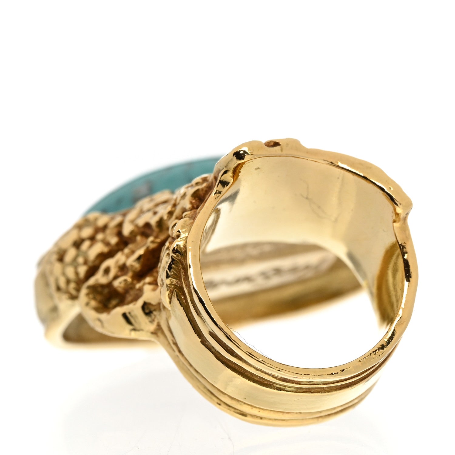 Saint Laurent Glass Cabochon Arty Ovale Ring 47 4 Gold Turquoise 4 of 5