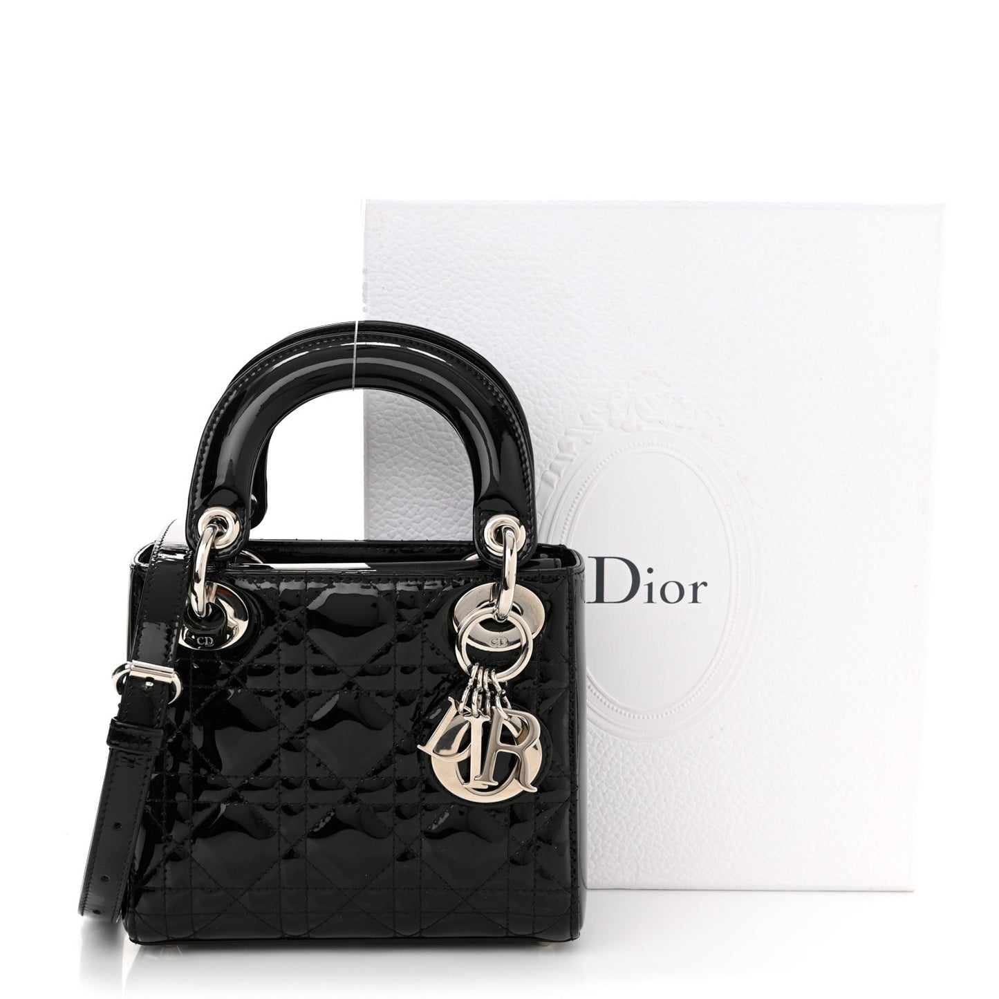 Patent Cannage Mini Lady Dior Black