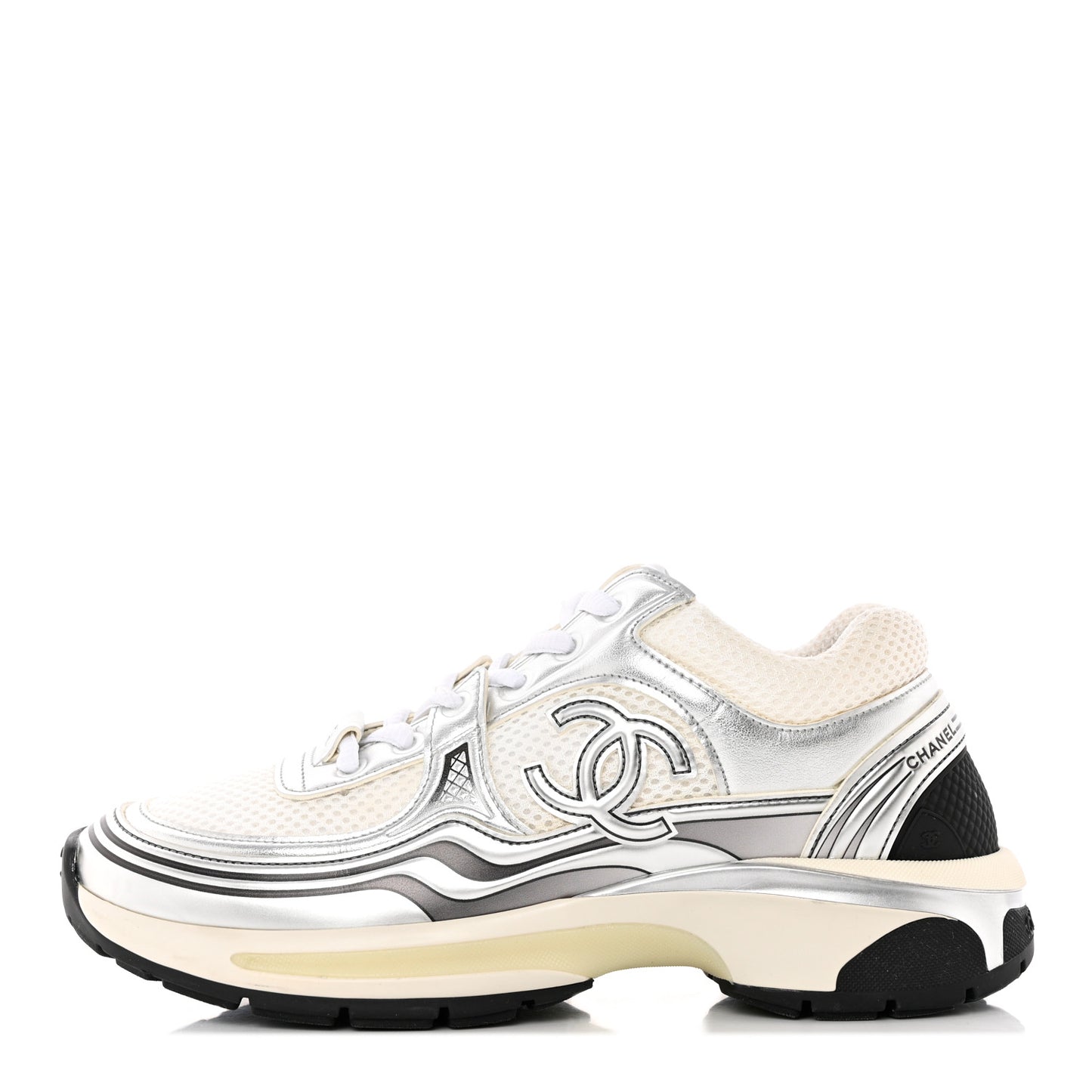 Fabric Laminated Calfskin Stretch CC Sneakers 37 White Silver