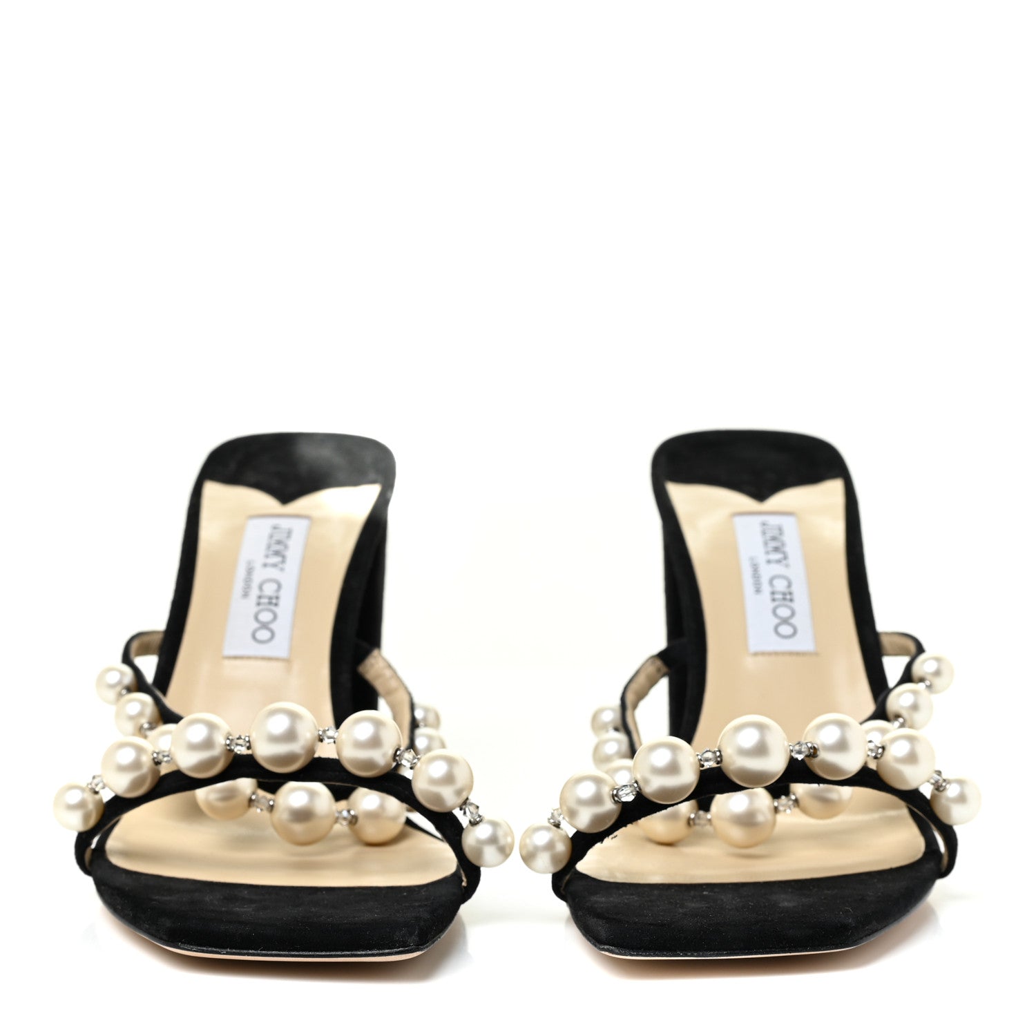 Jimmy Choo Suede Amara 85 Pearl Block Heel Sandals 42 Black 2 of 9
