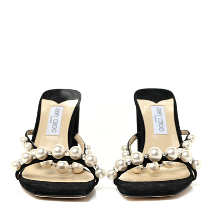 Jimmy Choo Suede Amara 85 Pearl Block Heel Sandals 42 Black 2 of 9