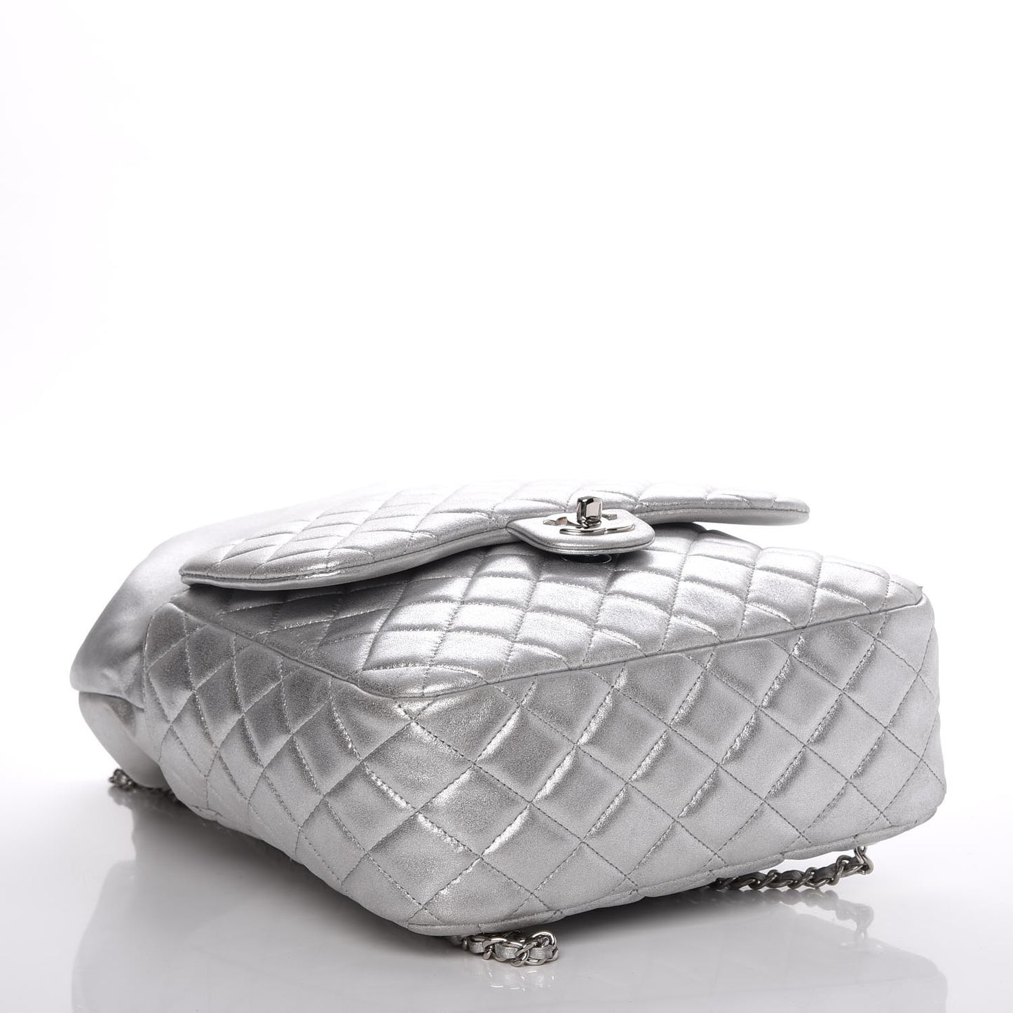 Metallic Lambskin Quilted Large In Seoul Backpack Silver