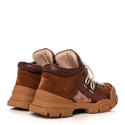 Gucci X SEGA Suede Calfskin GG Monogram Mens Flashtrek Sneakers 11.5 New Cuir Beige Ruggine 4 of 13