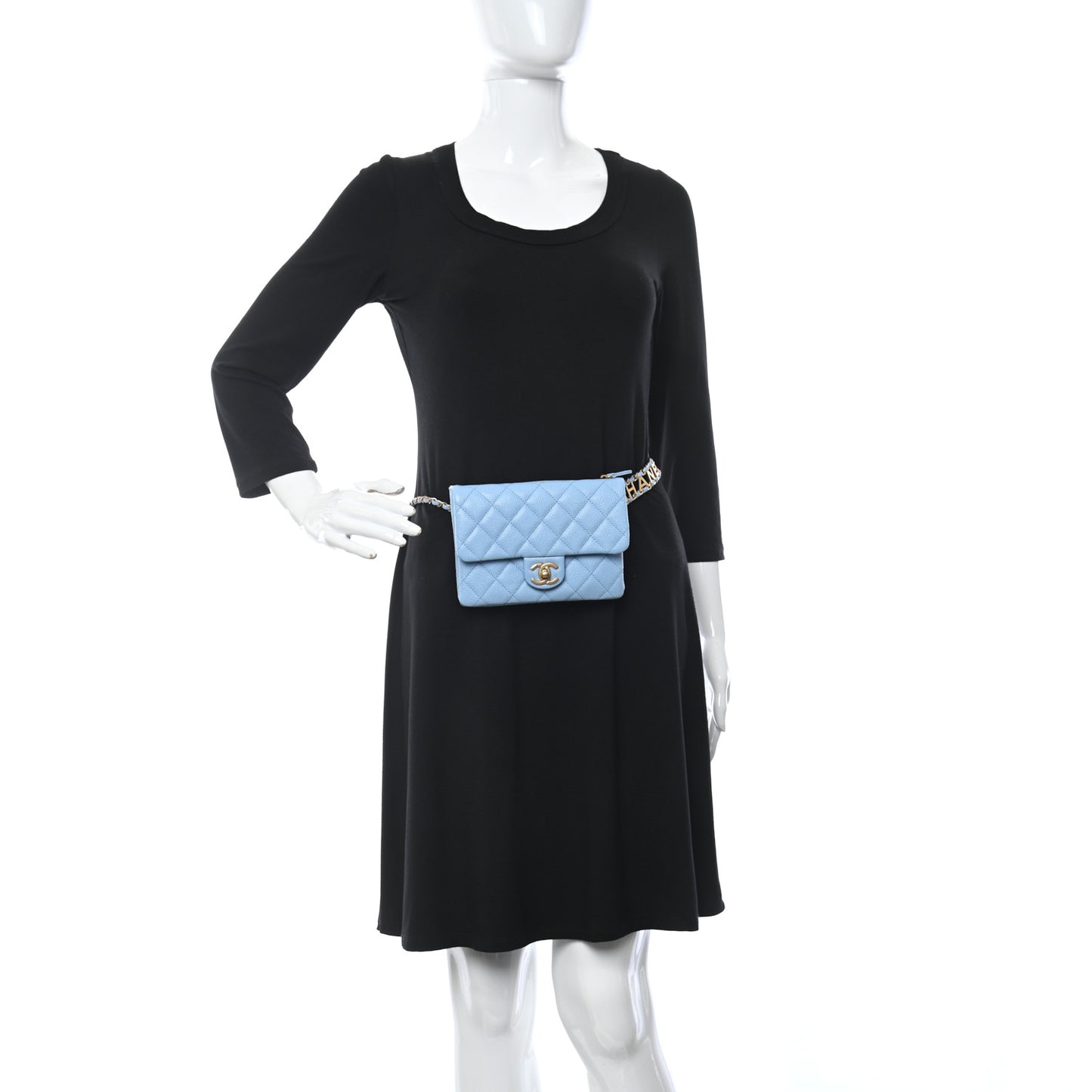 Shiny Caviar Pick Me Up Flap Belt Bag Light Blue