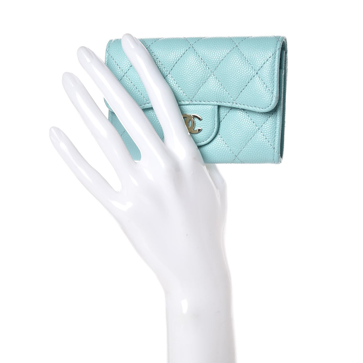 Caviar Quilted Card Holder Light Blue